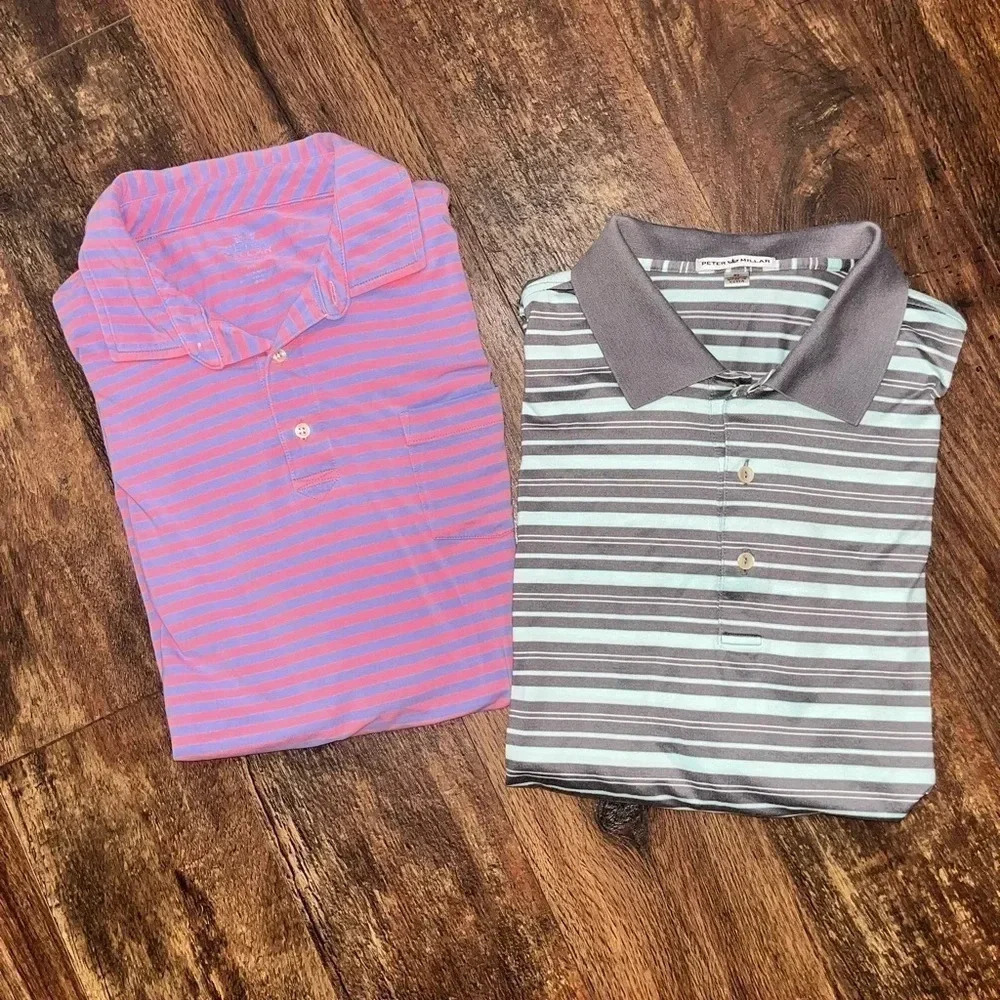 Lot of 2 Peter Millar Striped Summer Comfort Polos Size XL